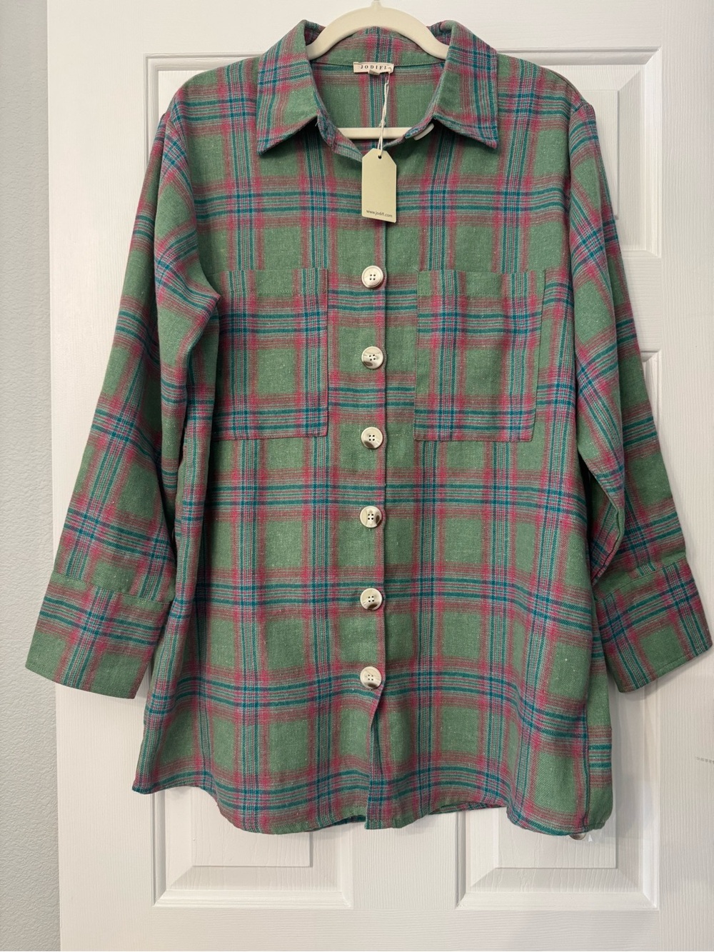 Jodifl Plaid Flannel Button-Up Shacket, 
Light Weight Size L, NWT